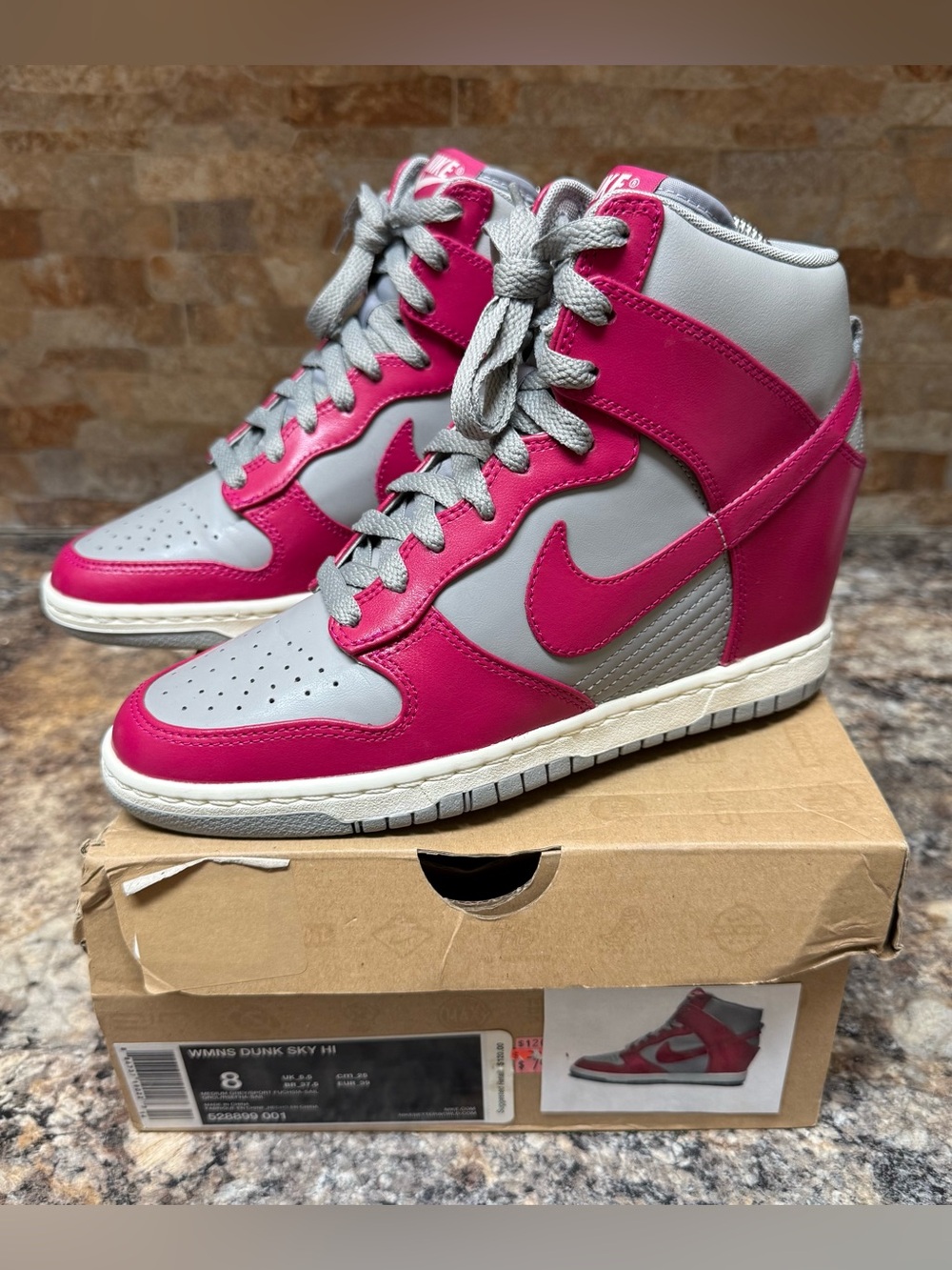 Nike Dunk Sky Hi Medium Grey Fuchsia with Hidden Wedge 528899 001 Womens Size 8